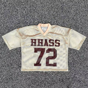 เสื้อเจอร์ซีย์อเมริกันฟุตบอลผ้าคอตตอนตาข่ายเบสบอลเสื้อถักลายทางเสื้อครอปคอวีไซส์ใหญ่พิเศษ - Product Image 1