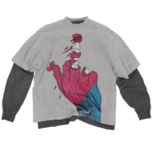 Oversized <b>Men</b> Custom Double Layer <b>Long</b> Sleeve T Shirt <b>Short</b> Sleeve Double Layer - Product Image 1