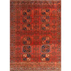 Alfombra Kiaan de Lana Anudada a Mano, Modelo Paem-502, Rojo Naranja, Geométrica Abstracta, para el Hogar, Rectangular de 9x12, para Pasillo o Entrada - Product Image 1