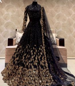 NUEVO-BLUSA DE NOVIA NEGRA Y LEHENGA CON PESADO BORDADO CUENTAS DE CRISTAL, PIEDRA, PERLAS, TRABAJO DE DABKA PARA BODA = 2024 - Product Image 1