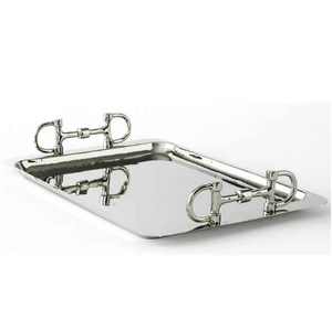 Plateau de service en métal avec logo personnalisable en gros écologique avec finition brillante antique et poignée unique - Product Image 1