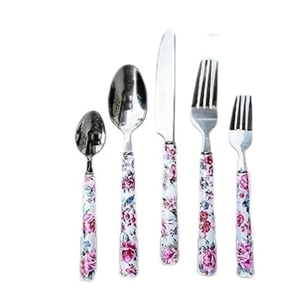 Factory Wholesale Silver Mirror Polished Stainless Steel <b>Flatware</b> With Floral Resin Handle Cutlery Set for Hotel & Home Use - Product Image 1