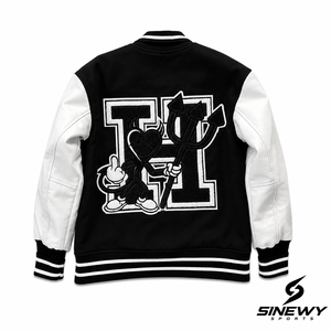 SINEWY SPORTS <b>Men's</b> Black <b>White</b> Varsity <b>Jacket</b> Embroidered Letter H Heartbreakers 10 Time Champions 2013-2022 Preppy Style - Product Image 3