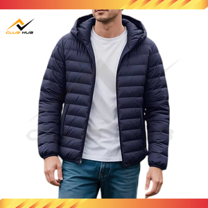 Gran oferta de invierno, chaqueta acolchada ligera de Color azul marino con capucha, fabricante de prendas de vestir exteriores resistentes al agua en Pakistán - Product Image 3