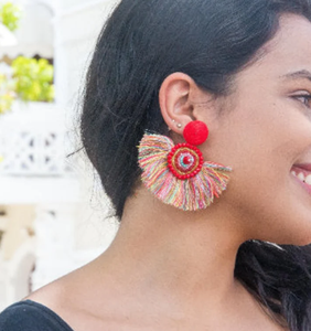 Boucles d'oreilles à franges en éventail multicolores, boucles d'oreilles en perles arc-en-ciel faites à la main-or-longues - Product Image 1