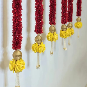 Guirnalda de jazmín con colgantes de perlas rosas Diwali telones de fondo decoración de templo Haldi decoración de escenario Seemantham decoración manto escaleras - Product Image 1