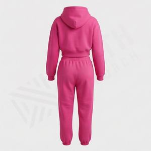 Conjunto Deportivo de Dos Piezas para Mujer, Sudadera Corta con Capucha y Pantalones de Chándal de Felpa de Algodón, Color Personalizado, al por Mayor - Product Image 2