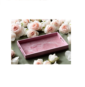 Bandeja de resina epoxi de madera con diseño de geoda rosa claro única hecha a mano con asas únicas bandeja decorativa para servir - Product Image 1