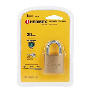 6 lucchetti in ferro color ottone da 30mm corti da 70mm con chiave di sicurezza impermeabile confezionati in Blister di base - Product Image 3