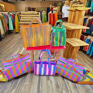 Coloré Écologique Réutilisable Fermeture Éclair En Plastique Tissé Rayé Sac À Provisions Handloom Recyclé Sacs De Plage avec Style De Mode - Product Image 3