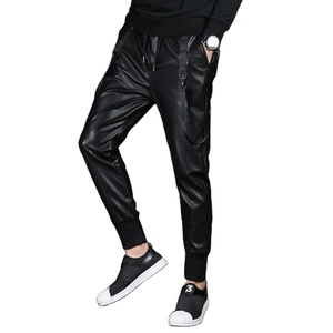 Men's High Waist Faux Leather Sweatpants Street Style <b>Hip</b> Hop Ankle Cuffed Jogger Pants with Drawstring Elastic Casual Trousers - Product Image 6