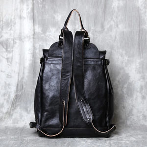 กระเป๋าเป้สะพายหลังผู้ชายหนังความจุขนาดใหญ่แนววินเทจสำหรับกีฬากลางแจ้งและการเดินทางเป็นมิตรกับสิ่งแวดล้อมมีซิปปิดกระเป๋าเป้สะพายหลังสำหรับเดินป่า - Product Image 6