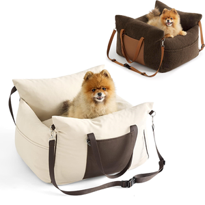 小型犬用カーシートカバー小型犬用ペット後部座席カバー車の子犬用シェルパ犬ブースターシートトラベルキャリアベッド - Product Image 1