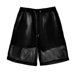 กางเกงขาสั้น200gsm ตาข่ายสีดำสองชั้นสำหรับผู้ชายกางเกงขาสั้นตาข่ายสีทึบดีไซน์สำหรับเล่นบาสเก็ตบอลชายหาดฤดูร้อนโลโก้ OEM - Product Image 3