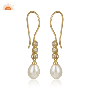 Best Selling 18k Flash Gold Plated Fine Sterling Silver Freshwater Pearl <b>Dangle</b> <b>Earring</b> For Women Custom Jewelry Manufacturer - Product Image 2
