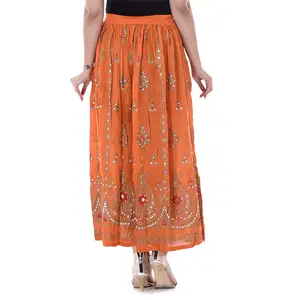 กระโปรงเรยอนสีแดงเข้มปักเลื่อมงานทำมืออินเดียขนาดใหญ่พิเศษห่อชนเผ่าฮิปปี้โบฮีเมียนลำลองชุดยิปซีชาวนาใส่จีบ - Product Image 1