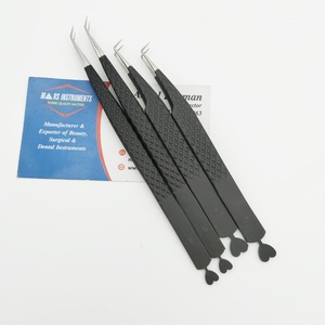 Pinzas para extensión de pestañas de acero inoxidable con diseño de corazón, recubrimiento en polvo negro, pinzas para pestañas con punta de fibra puntiaguda sostenible - Product Image 2