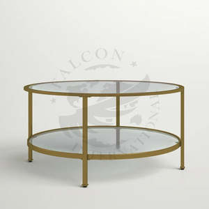 <b>Round</b> <b>Coffee</b> <b>Table</b> Gold and <b>Glass</b> Stylish Mid Century Design Warmed With Gold Finish <b>Coffee</b> <b>Table</b> - Product Image 1