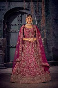 Elegant Velvet Bridal Lehenga Choli Full Heavy Work with Jarkan Stone Latest Bridal Fashion for Weddings and Special Occasions - Product Image 5