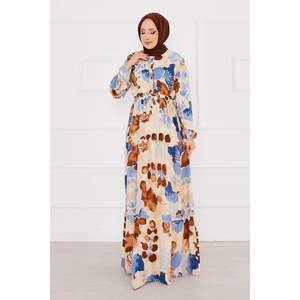 Vestido modesto hijab de viscosa estampado floral índigo - Product Image 5