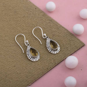 Pendientes colgantes Vintage hechos a mano, joyería de plata de ley 925 Natural, citrino - Product Image 3