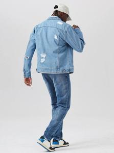 Vestes en jean personnalisées déchirées 100% coton personnalisées vente en gros veste en jean pour hommes à la mode de créateur lavage léger - Product Image 6