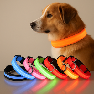 Ayarlanabilir şarj edilebilir LED gece güvenlik yanıp sönen köpek tasması yumuşak nefes naylon glow-in-the-koyu floresan ışıkları hızlı - Product Image 1