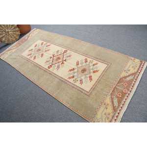 Vintage Turkish Rug, 3.6x8.1 ft Area Rug, <b>Brown</b> Red Southwestern <b>Wool</b> Rug - Product Image 1