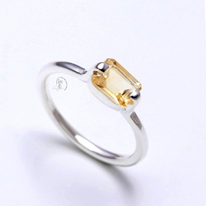 Bague en pierre précieuse Citrine naturelle-pierre de protection-bague faite à la main-argent sterling 925-bague de fête-forme émeraude-bague en gros - Product Image 1