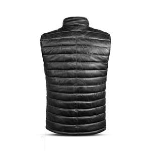 Gilet matelassé en cuir d'agneau pour homme SF006 Noir, vêtement d'extérieur avec capuche, logo personnalisable, polyester tricoté, travail, pêche, fourrure 3D - Product Image 3