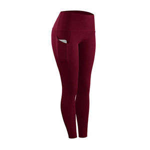 2024 taille haute exercice solide côtes bout à bout Yoga Leggings contrôle du ventre entraînement course pantalon athlétique avec 3 poches - Product Image 3