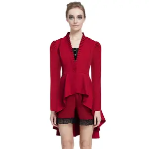 OEM-abrigos de manga larga con cuello levantado para mujer, ropa con dobladillo alto-bajo, Steampunk, Color Rojo