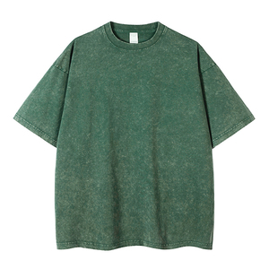 Regular Length Crew Neck Solid Color Cotton T-Shirt Men Casual Short Sleeve <b>Plain</b> Dyed Knitted Jersey Fit Acid Washed T-Shirt - Product Image 6