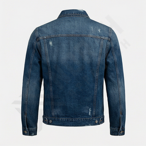 Veste en jean pour homme bleu uni à la vente chaude, tissu respirant de haute qualité, logo réversible sur le devant, vêtements d'extérieur - Product Image 2