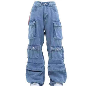 Custom Elastic <b>Waist</b> <b>Ripped</b> Solid Women Cargo <b>Jeans</b> Pants New Fashion <b>Black</b> Denim Streetwear Logo Winter Waterproof Washed - Product Image 1