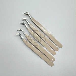 Custom Logo <b>Nude</b> Tan Coated Eyelash Tweezers Sustainable Stainless Steel with Strong Grip for Lash Extension Pointed Tweezers - Product Image 1