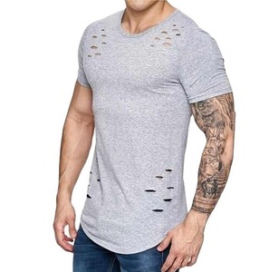 Wholesale Custom Men's Distressed O-Neck Short Sleeve T-<b>Shirt</b> 100% Cotton Hip Hop Eco-Friendly - Product Image 3