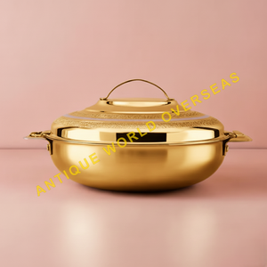 Olla Caliente Aislada de Acero Inoxidable, Tapa Plateada, Cuerpo Dorado, Tazón para Servir Duradero Antiadherente, Cocina, Comedor, Hotel, Restaurante - Product Image 2
