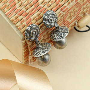 Tridha 92.5 Silver <b>Drop</b> Earrings with Floral Ball Bead 18K Gold Plated Cute Diamond and Turquoise Stone for Weddings - Product Image 5