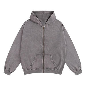 Urban Men Winter Acid Wash Zipper Hoodie 100% Cotton Premium Quality Custom Logo OEM Streetwear Fast Shipping Bulk Wholesale quantité minimale de commande - Product Image 4