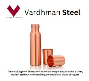 Bouteille en cuivre mat Offre Spéciale 1L, artisanat en cuivre pur pour une hydratation améliorée, flacon en cuivre mat 1L, verres en cuivre - Product Image 2