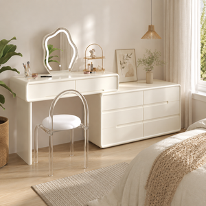 <strong>Dressing</strong> <strong>Table</strong> with Mirror Dresser for Bedroom Wood 6 Drawer Dresser for Bedroom <strong>Corner</strong> Makeup Vanity - Product Image 5