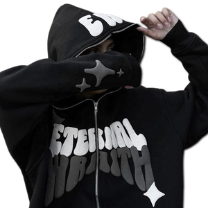 เสื้อฮู้ดแบบรูดซิปผ้าคอตตอนผ้าฟลีซพร้อมพิมพ์ลายพัฟชุดกีฬาและเครื่องแต่งกายแนวสตรีท - Product Image 3