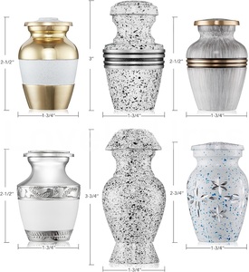 Mini urnas de recuerdo de latón/urnas funerarias pequeñas de aluminio Juego de 6 piezas en una caja de terciopelo - Product Image 2