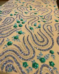 Tissu en maille brodé de perles à la main avec paillettes et strass, parfait pour la robe de mariée, robe de soirée de luxe - Product Image 3