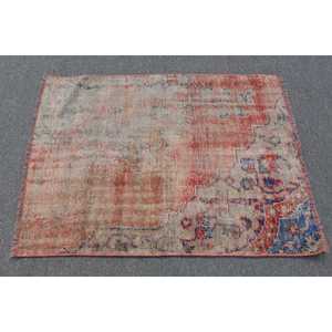 Alfombra Vintage, Alfombra Turca de 2.6x3.5 pies, Alfombra de Lana a Rayas Rojas y Azules - Product Image 3