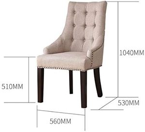 Chaises de salle à manger modernes de luxe, style mi-siècle, élégantes, en tissu beige, avec dossier capitonné et accents cloutés, en caoutchouc massif, mobilier de maison - Product Image 6