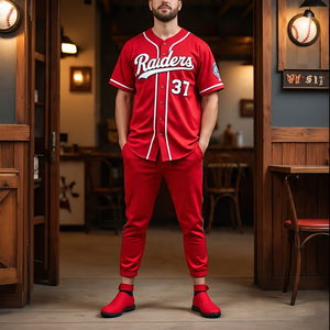 ชุดเบสบอลเสื้อแบบมีกระดุมเสื้อกางเกงกีฬาฟุตบอลแขนสั้นลายทางเสื้อเจอร์ซีย์ติดกระดุม - Product Image 1