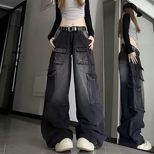 Custom Vibrant Medium Blue Washed Denim Five Pocket <b>Baggy</b> <b>Women</b> Denim <b>Jeans</b> - Product Image 3