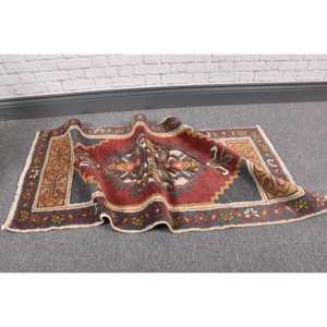 Turkish Vintage Rug, 1.6x3.4 ft Small Rug, <b>Red</b> Gray Moroccan <b>Wool</b> Rug - Product Image 5